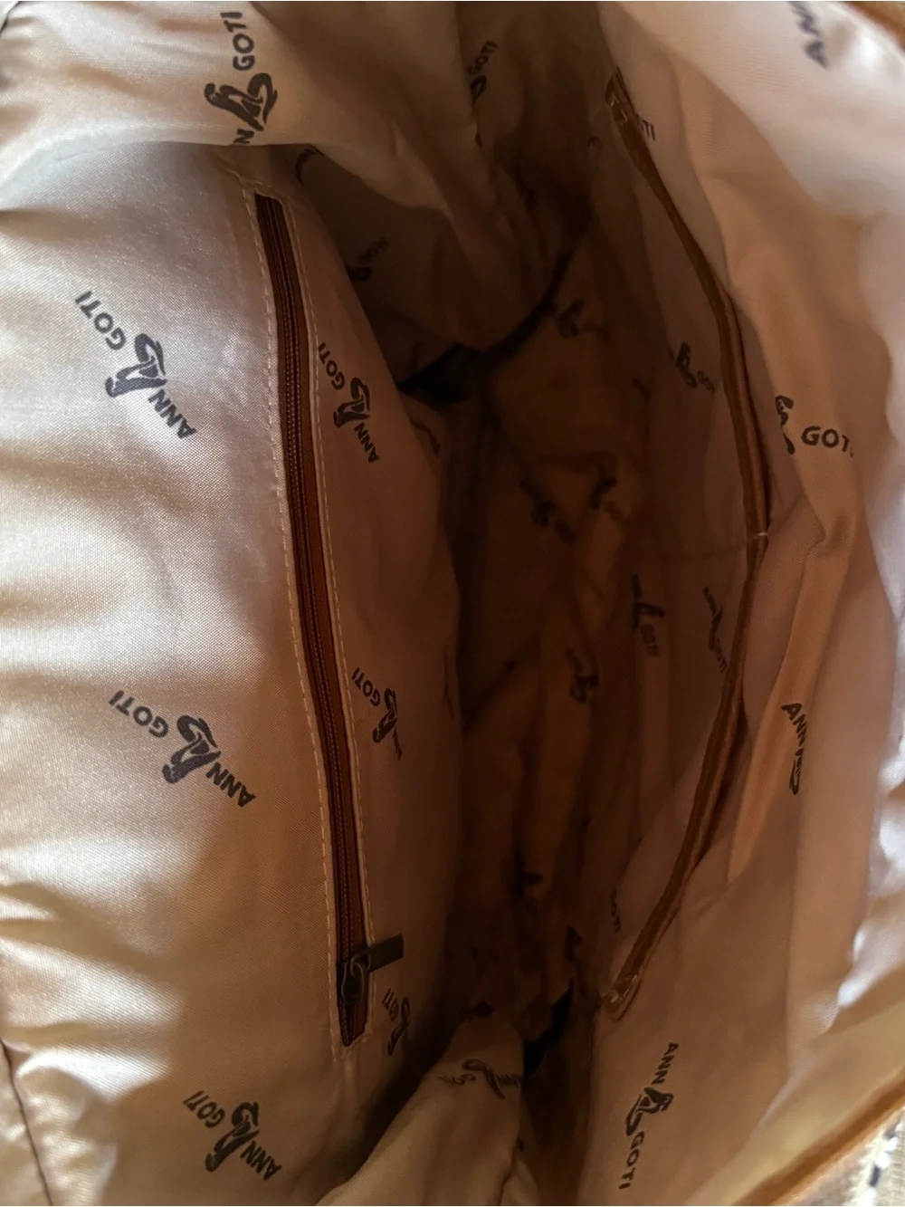 Neutral Cowhide-Pattern Canvas Backpack with Brown Trim